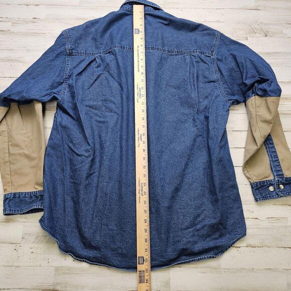 Columbia Blue Jean Denim Hunting Shirt Button Up Size L Shooting Padded Shoulder - Picture 6 of 7